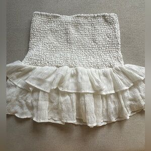 White Smocked Ruffle Mini Skirt